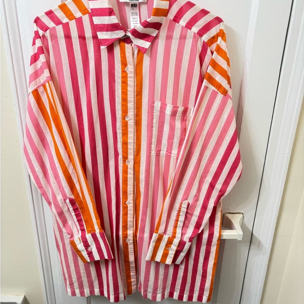 Beach Riot Pink and Orange Striped Shirt - Picture 5 of 5